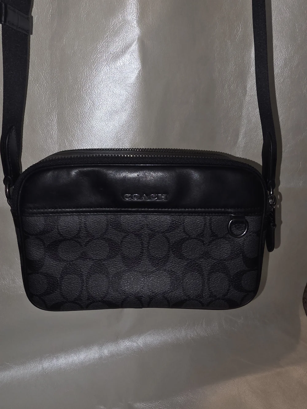 Coach Graham Crossbody bag in Charcoal Black signature coated canvas.